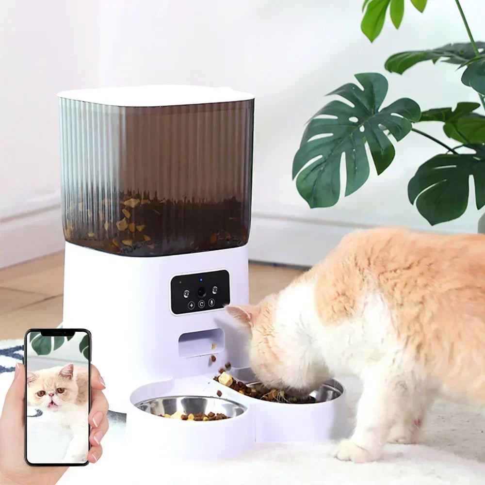 Double Bowls Smart Automatic Cat Feeder With Camera Cat Dry Food